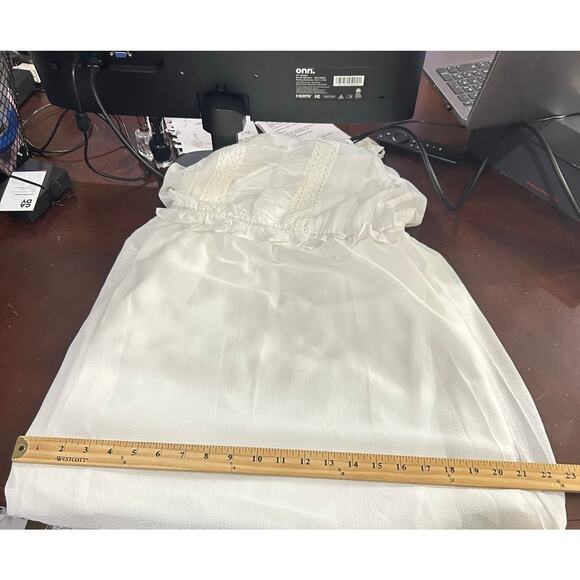 New Promesa Chiffon‎ Maxi White Ruffle Bodice Adjustable Straps Dress Medium - Picture 11 of 13